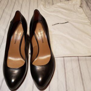 Costume National Black Leather Round-Toe Heels